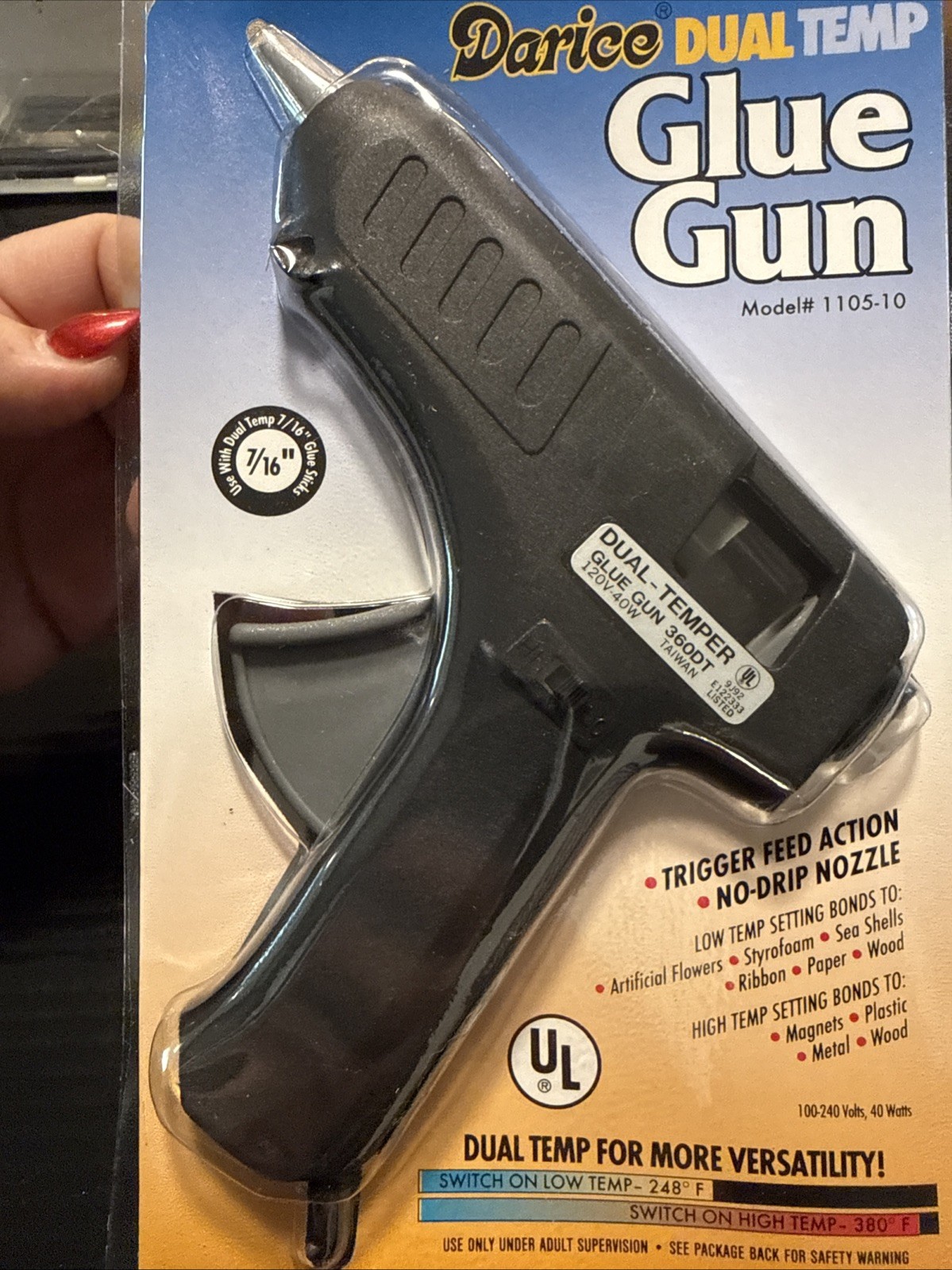 Large Dual Temp Crafting Glue Gun Uses 7/16” Glue Sticks Drip Free Nozzle