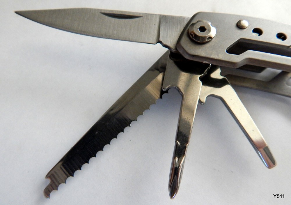 Gray Steel Multi Tool Pocket Knife w/ Sheath