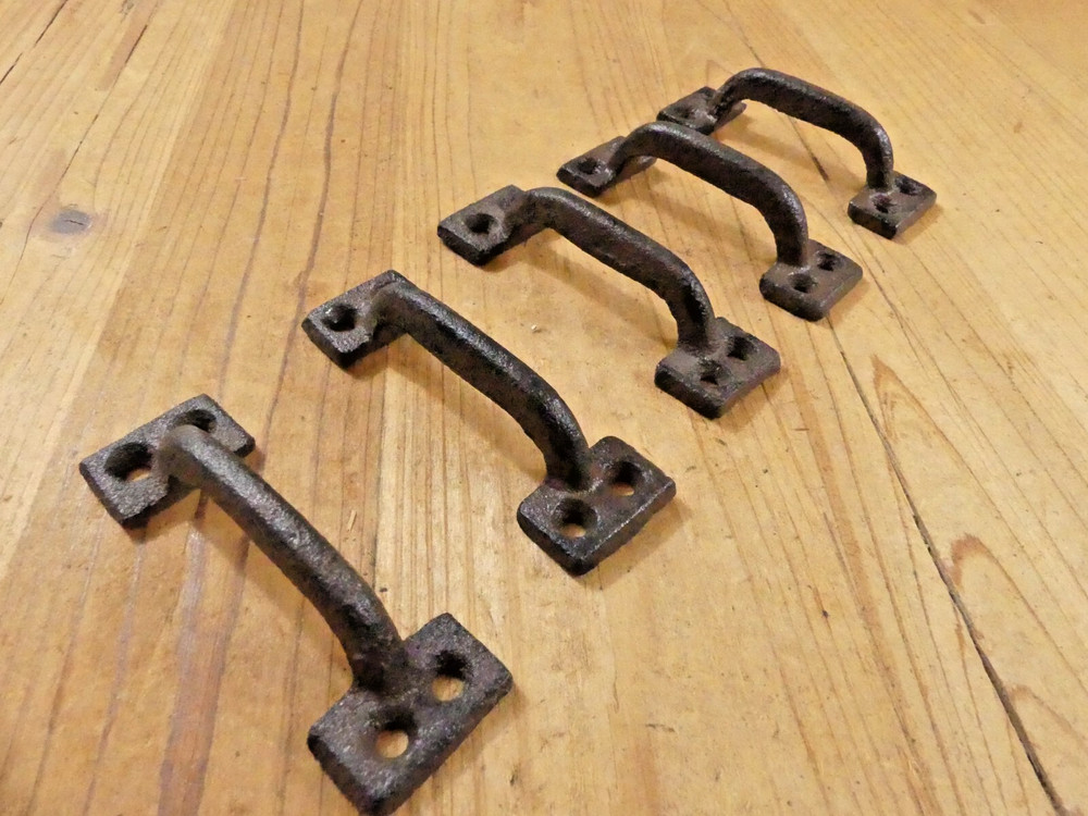 5 Cast Iron Handles Rustic Drawer Pulls Small 3 1/2" Long Home Kitchen Window