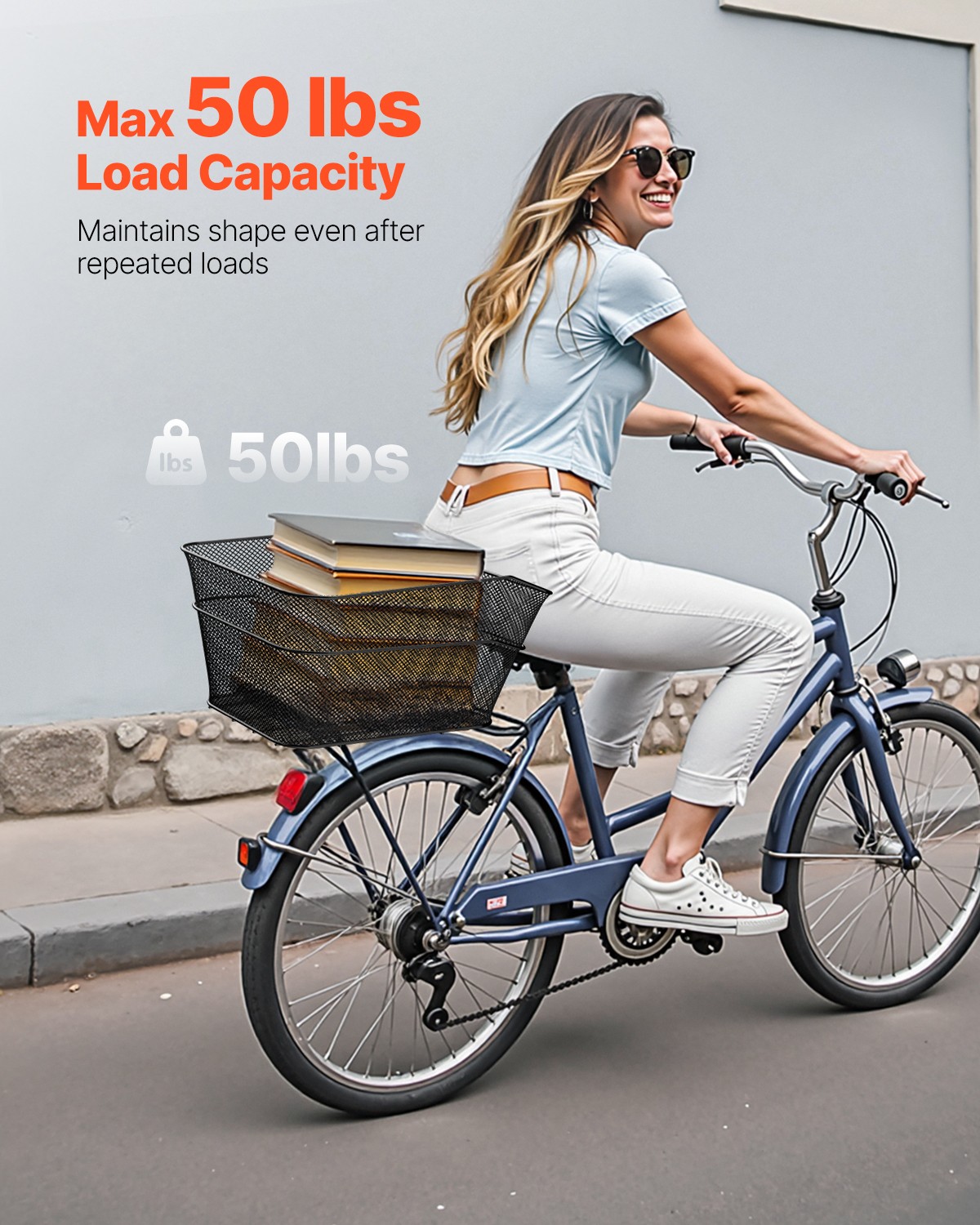 VEVOR Rear Bike Basket Wire Mesh Bicycle Basket with Cargo Net Waterproof Cover