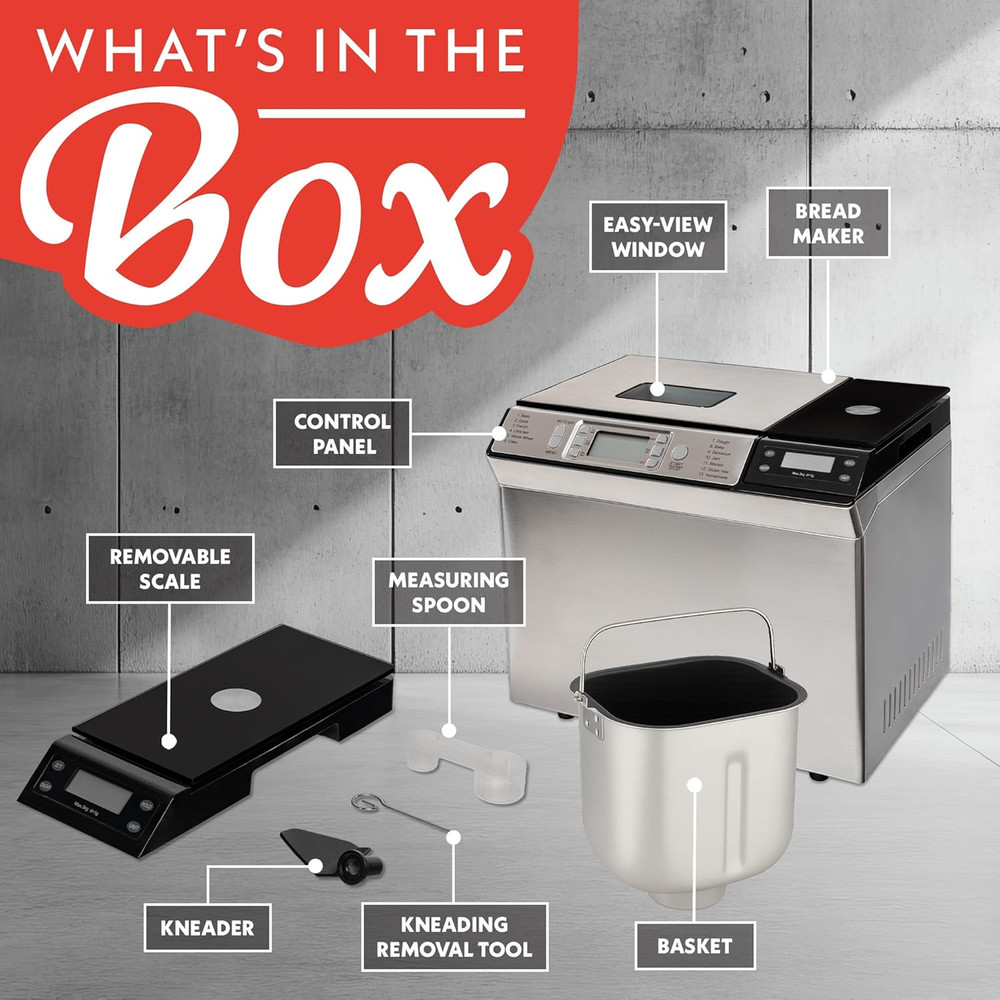 2 LB Bread Maker with 13 Settings, Jam Mode & Auto Dispenser for Fresh Bread