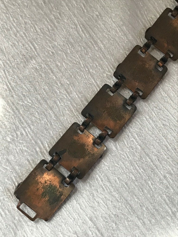 Vintage Wide Solid Copper Embossed Rectangles w Graduated Open Circles Overlay