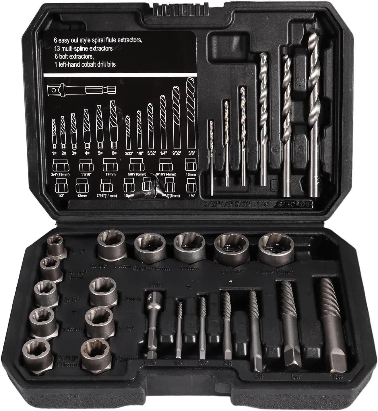 US Screws Bolt Extractor Set W/Drill Bit Kit Lug Nut Extraction Sockets 26pcs