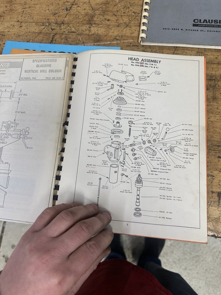 Clausing Milling Machine Manuals And Catalogs 8520 8540