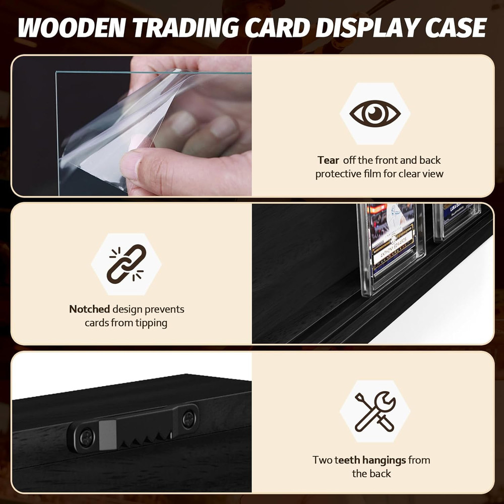 Card Display Case, Trading Card Display Frame Wall Mount, Wooden Baseball Card D