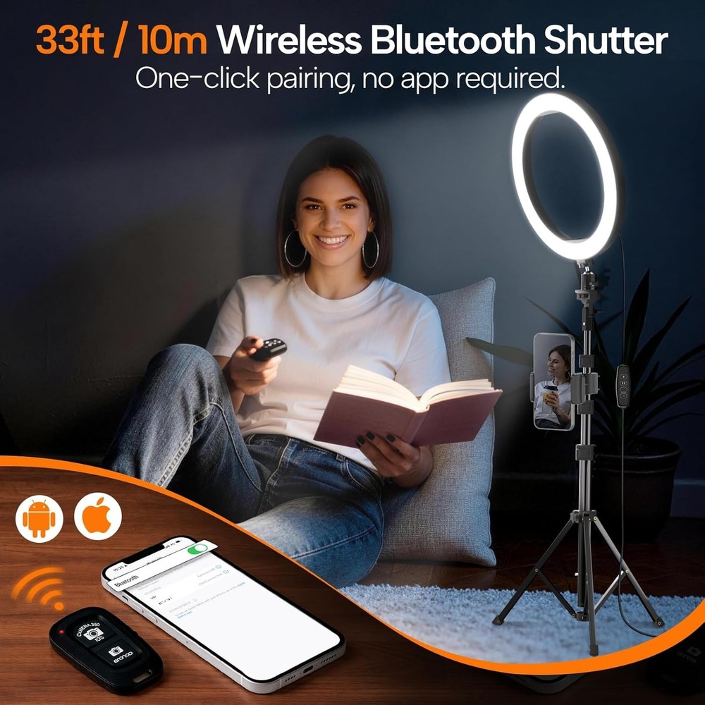 10 Inch Ring Light with Extendable Tripod Bluetooth Remote Makeup Live Streaming