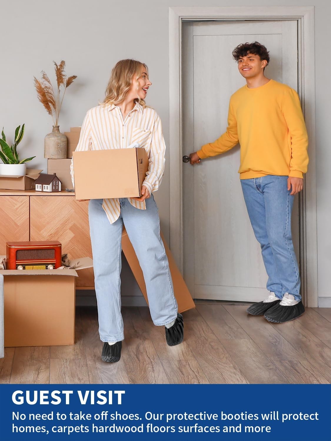 X-Large 50 Pack Shoe Covers Disposable Non-Slip Black Booties Fit Men US 13