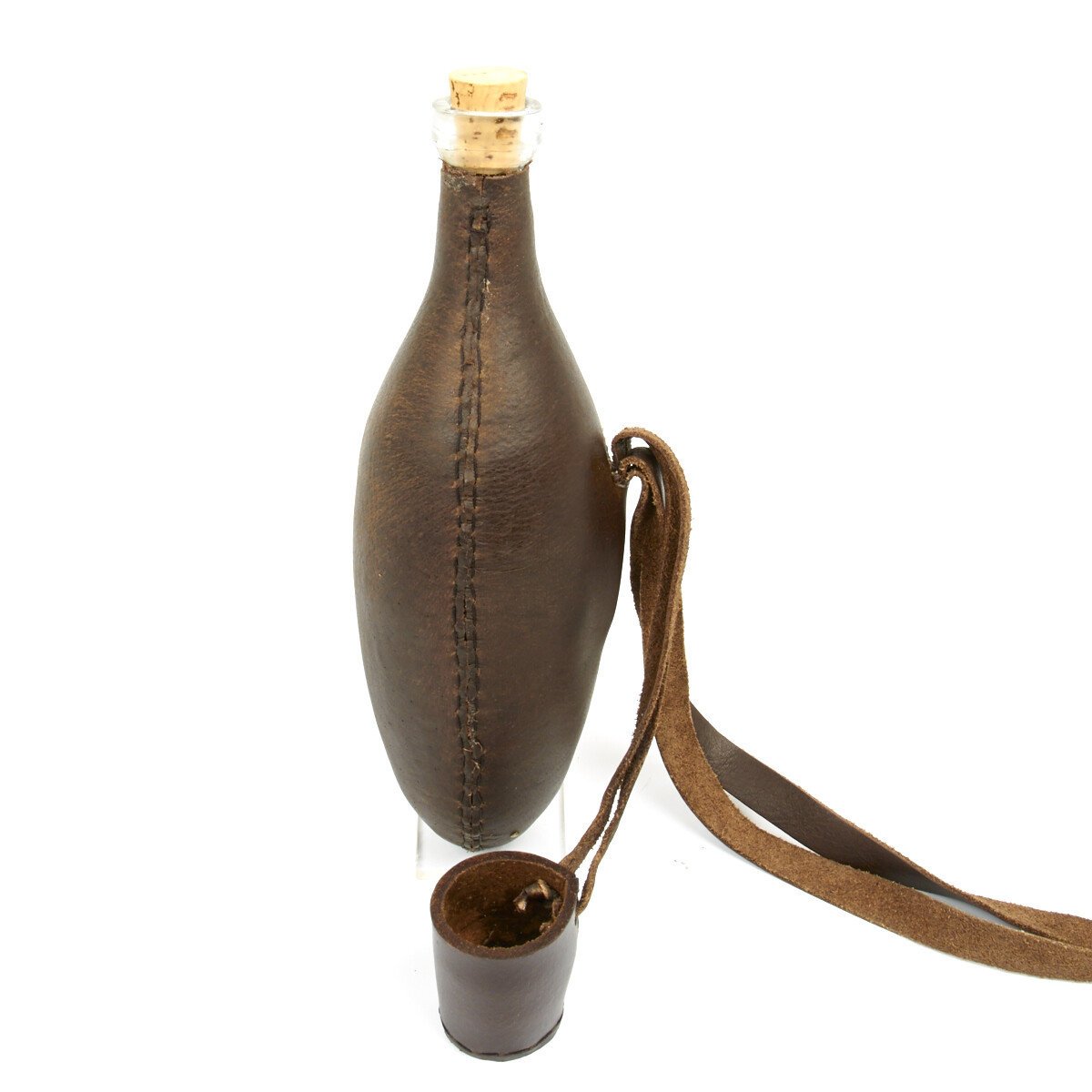 British Victorian Era Zulu War Leather Wrapped Glass Soda Bottle with Cork