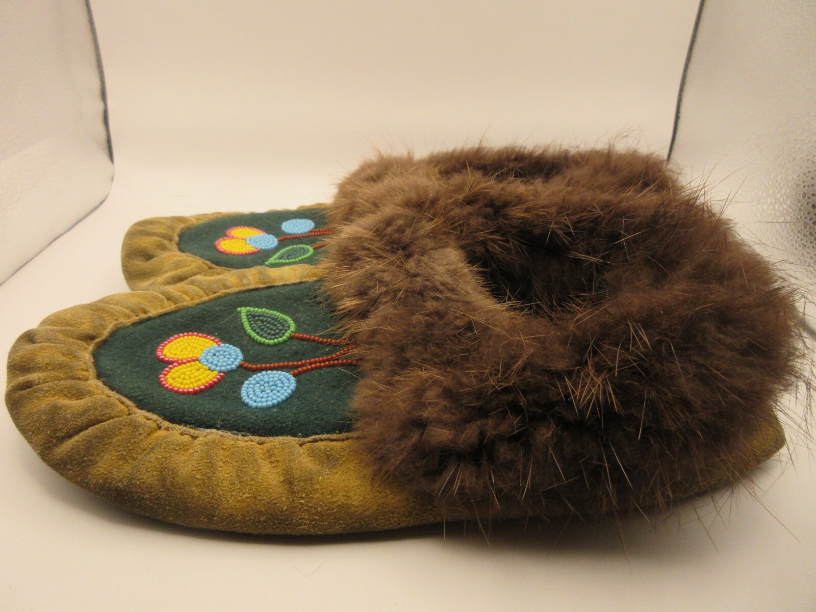 Antique Native American Indian Ojibwe Leather Beaded Moccasins Adult Baby