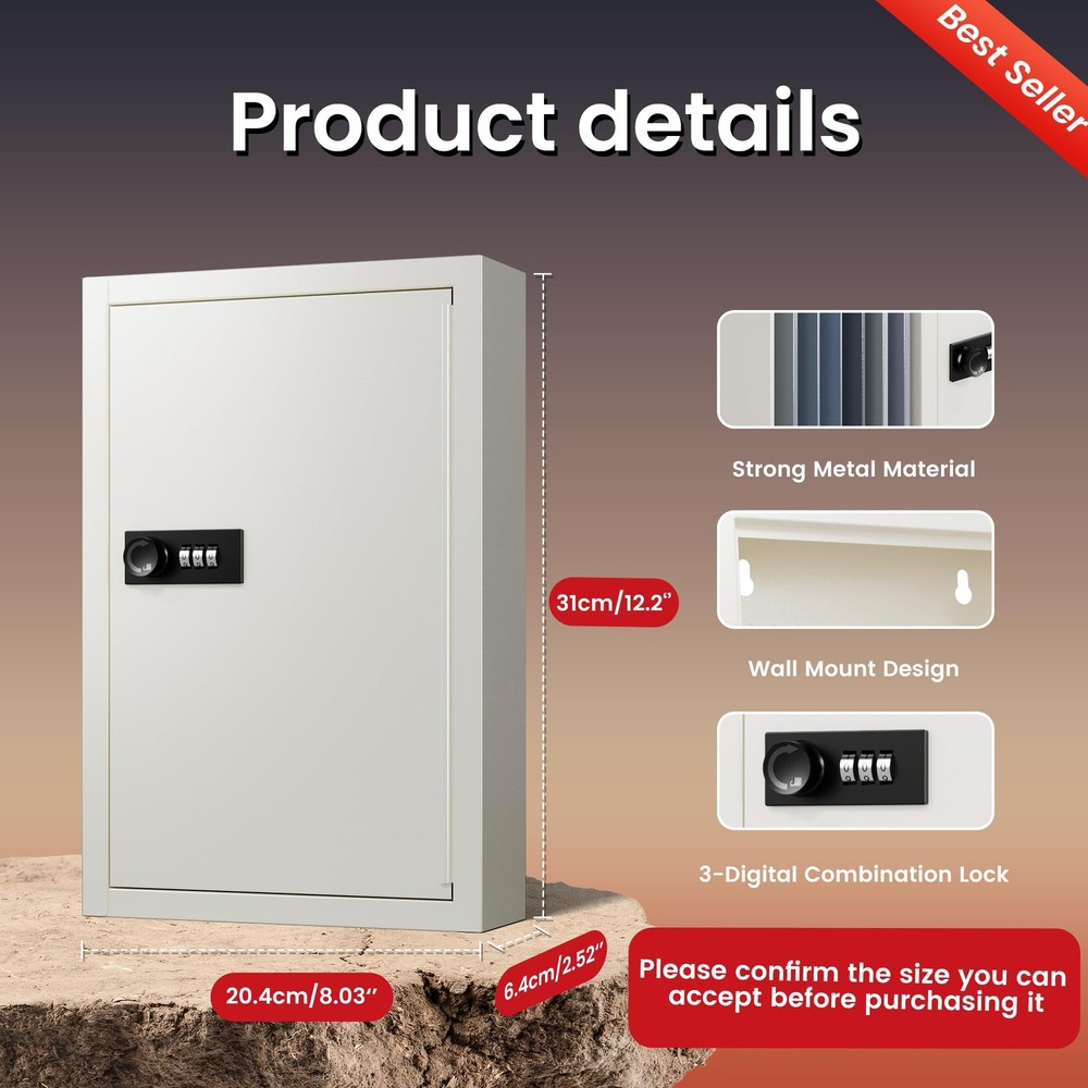 40 Keys Combination Key Lock Box with Code, Key Box Wall Mount for Home Offic...