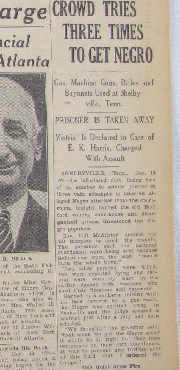 Vintage 1934 Shelbyville TN Riot Mob Burns Courthouse Newspaper