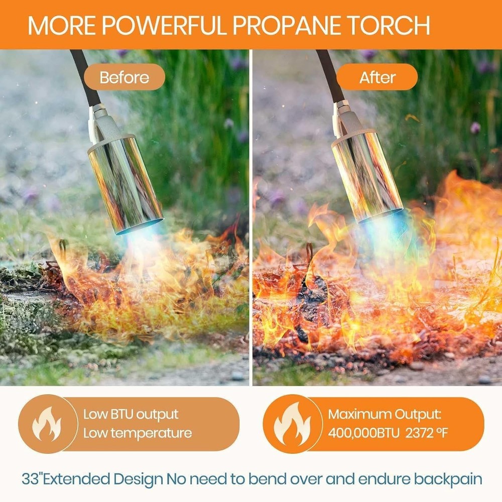 Efficient Propane Weed Torch with Button Igniter & 12FT Hose for Quick Use