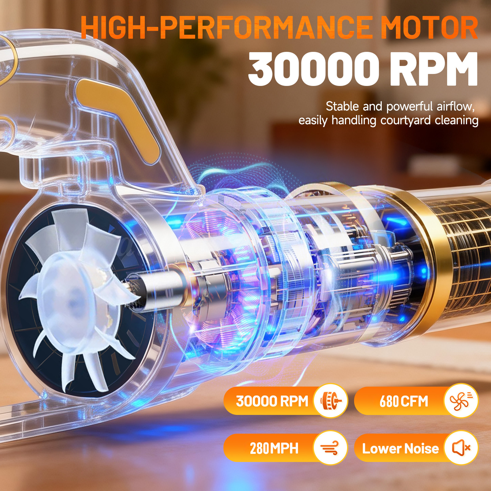 Cordless Leaf Blower 680CFM/280MPH & 2 Speed Levels Electric w/3 Batteries 6.0Ah