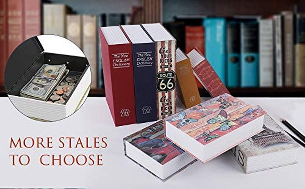 Book Safe Storage Box (9.5"×6"×2.2") with Security Key Lock - Hidden Safe