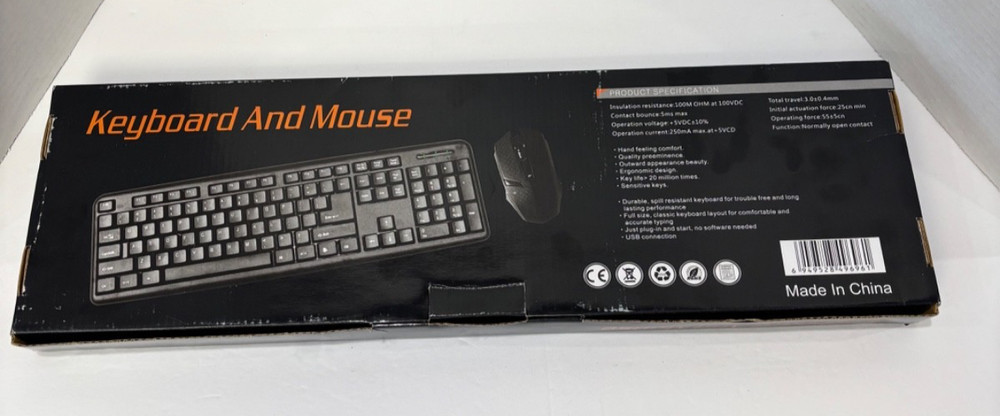 USB Wired Computer Keyboard w/ Numeric Keypad & USB Wired Mouse for PC Desktop