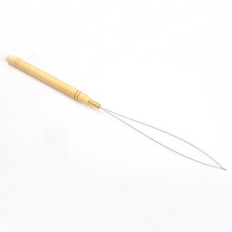 5 Wooden Hair Extensions Loop Needle Threader Wire Pulling Hook Tool for Silicon