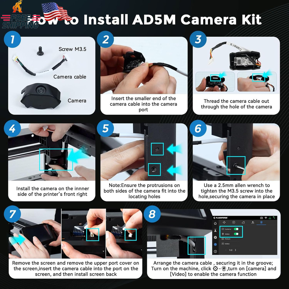 Official Original FLASHFORGE Camera Smart Kit, 3D Printer Camera Real-Time Monit