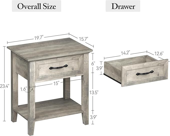 Nightstand Modern Grey End Table Side Table with Storage Drawer for Bedroom