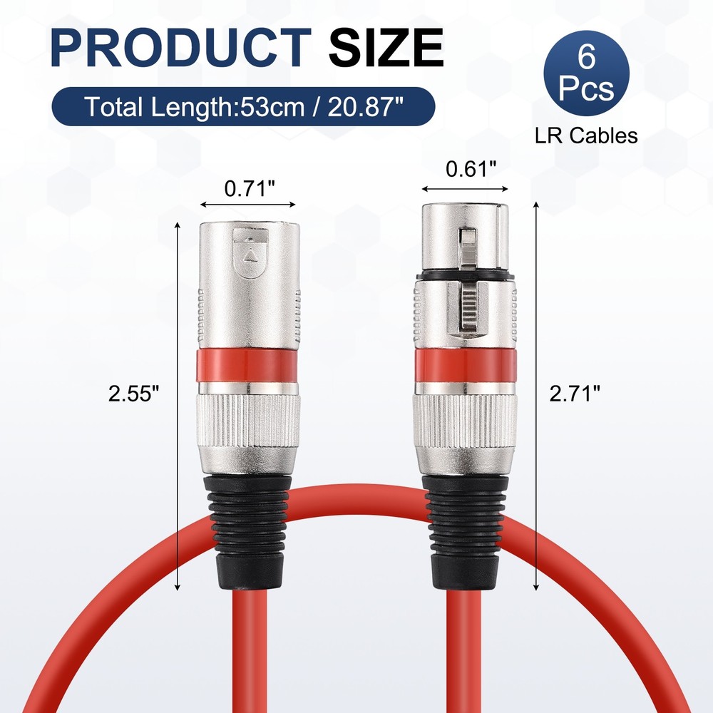 6 Pcs XLR Cables, 1.5 ft Microphone Cable for Live Recording Studios, Red