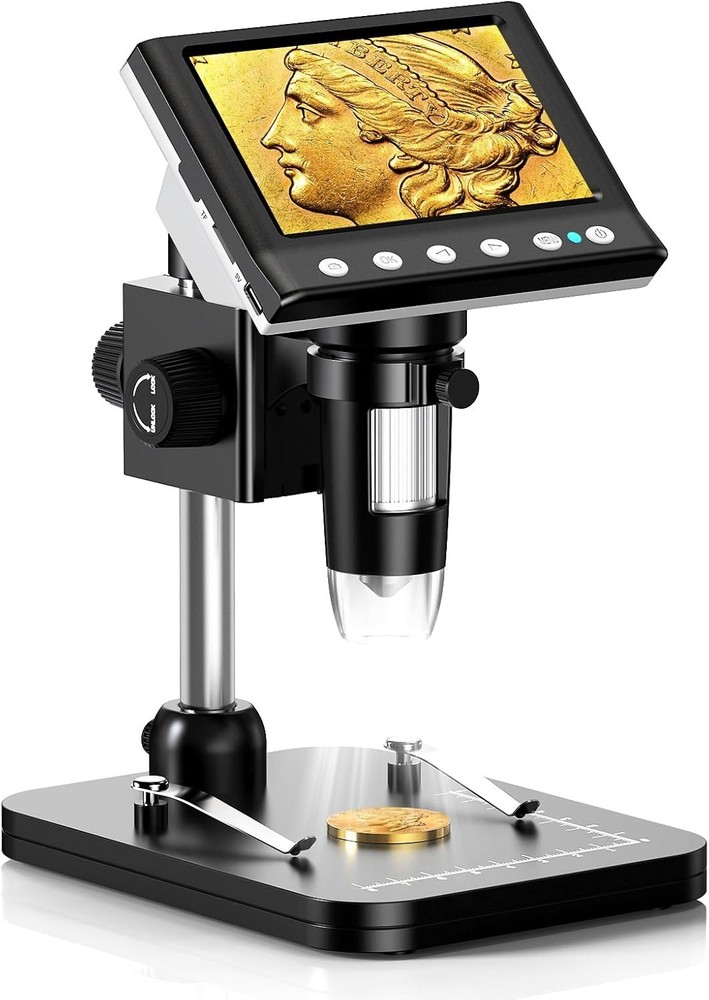 4.3'' IPS Coin Microscope, 1000X Magnification Digital Microscope for Adults，...