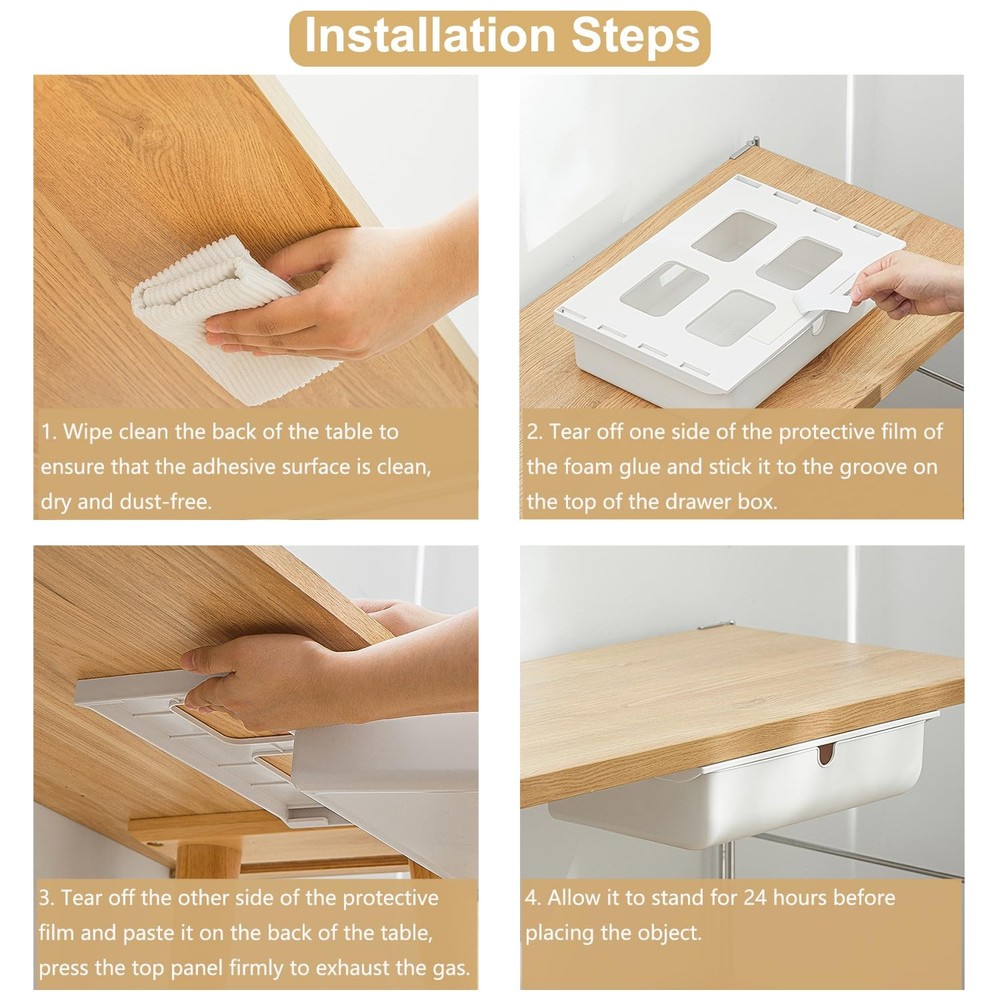 2 Pack Under Desk Drawer, Large & Medium Self-Adhesive Under Desk Organizer, ...