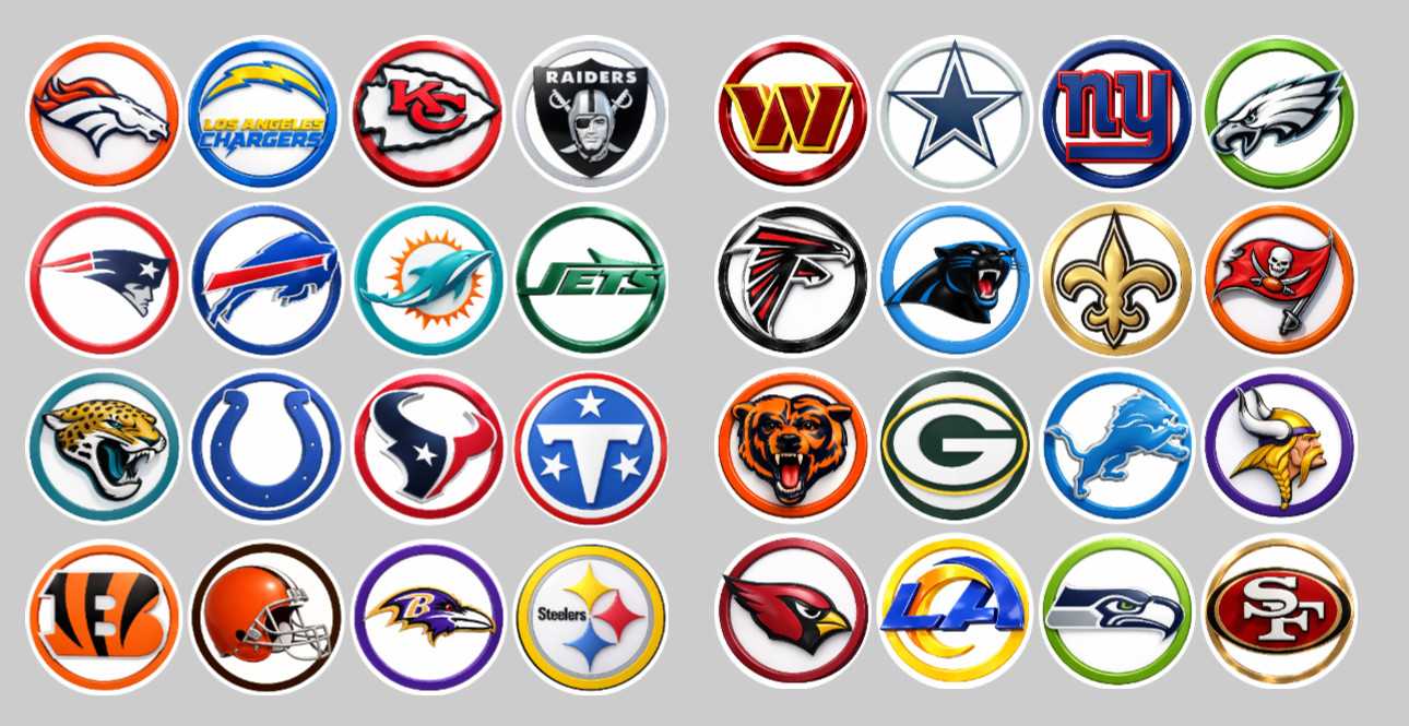 NEW Handmade Football Team Magnets 2" FULL SET/ALL 32 TEAMS.  For Fan Standings.