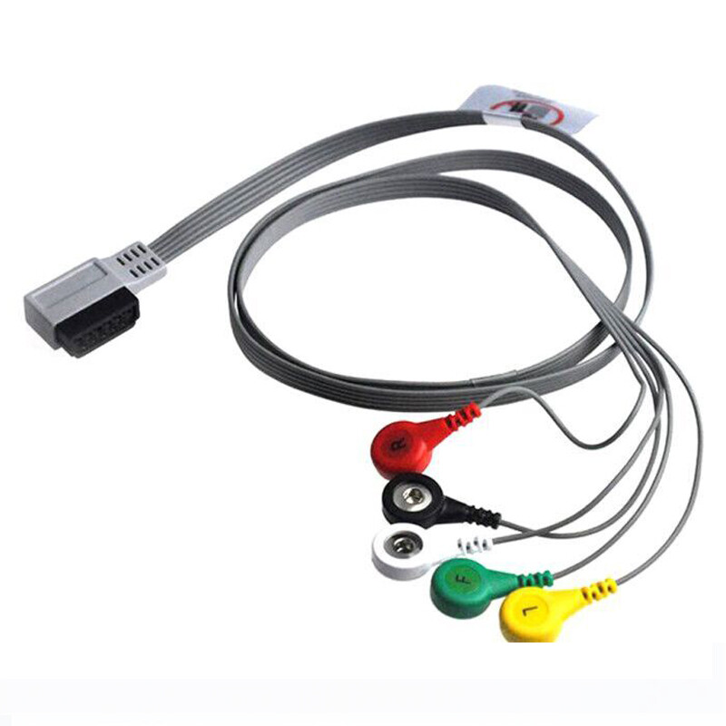 Compatible Philips DigiTrak XT ECG Cable 5Leads Snap Electrode Connector M4725A