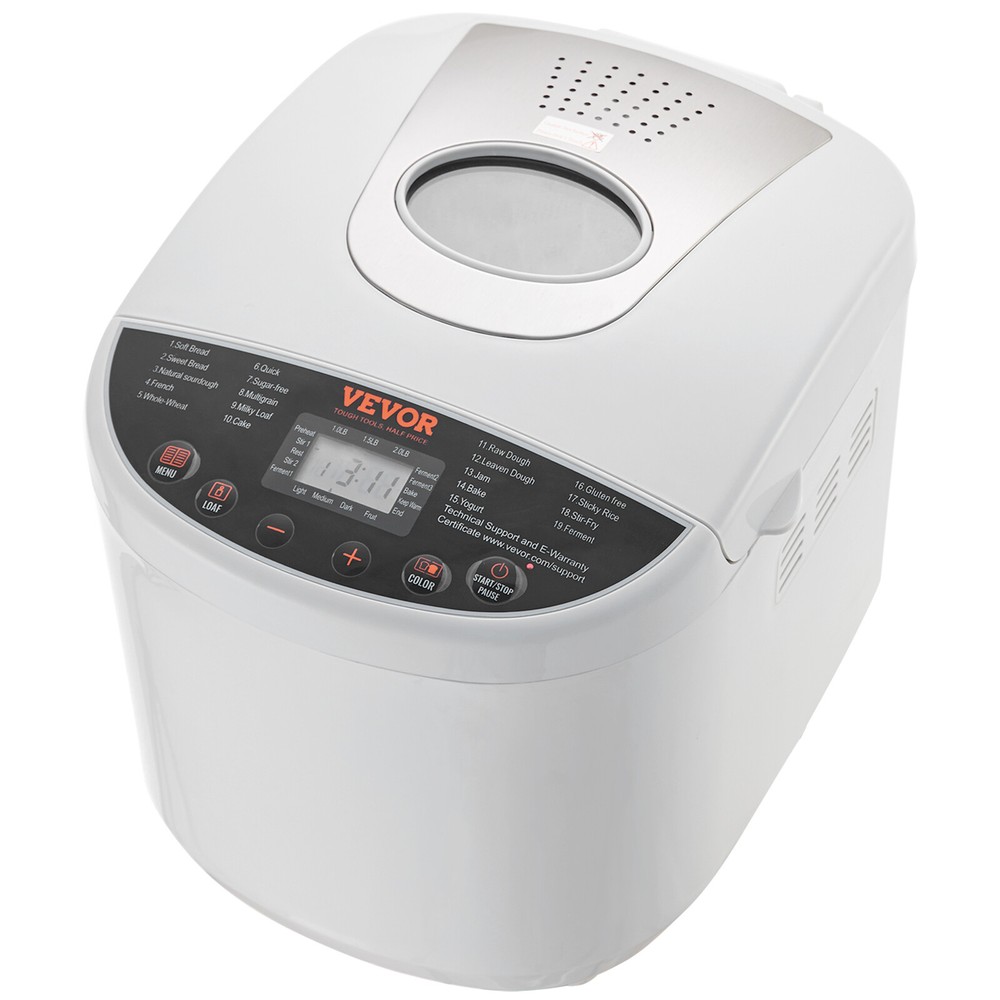 VEVOR 2LB 19-in-1 Bread Maker Automatic Compact Dough Machine Nonstick White