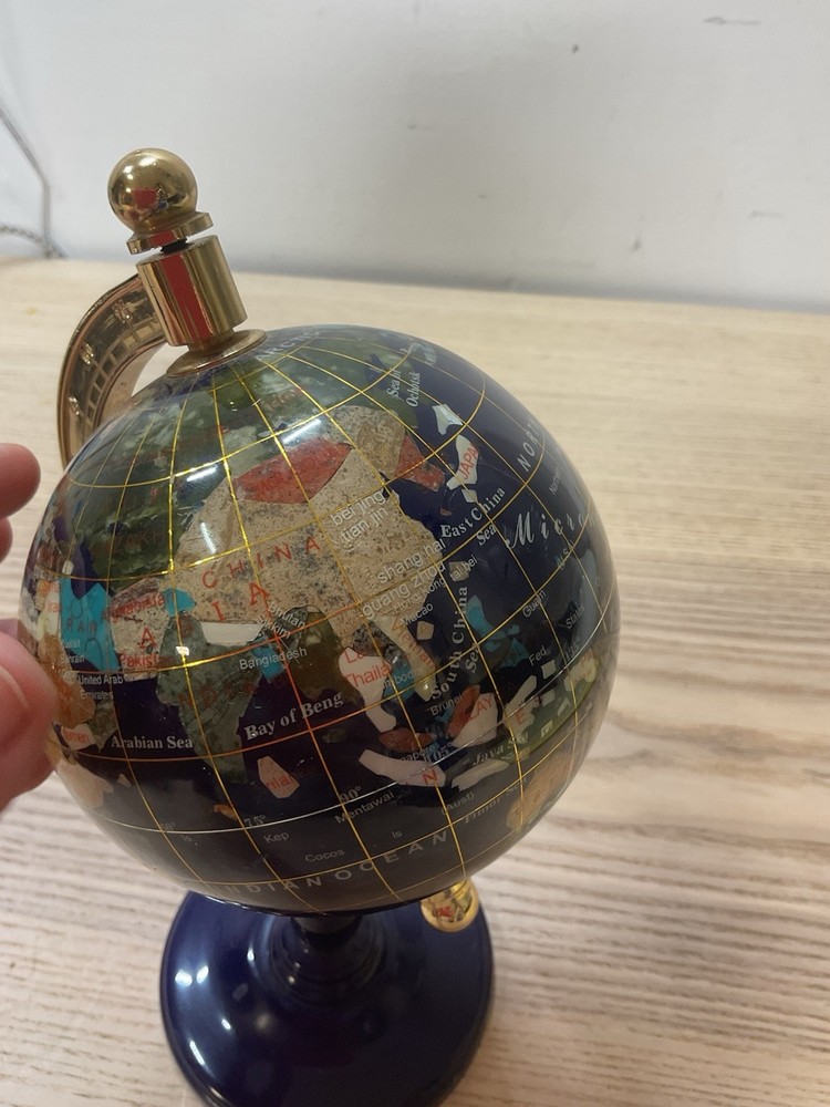 Blue Lapis World Map Globe Tabletop Decor Office Business