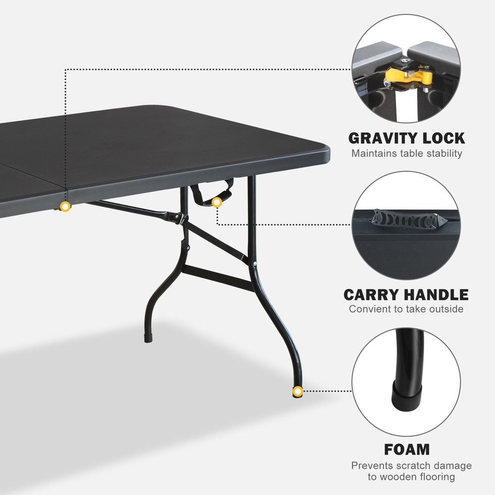 6ft Black Folding Table Multi-functional Outdoor Picnic Party Game