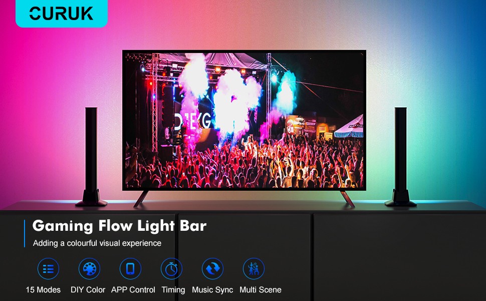 2 Pack RGB LED Light Bars Bluetooth App Control Music Sync Atmosphere Lights