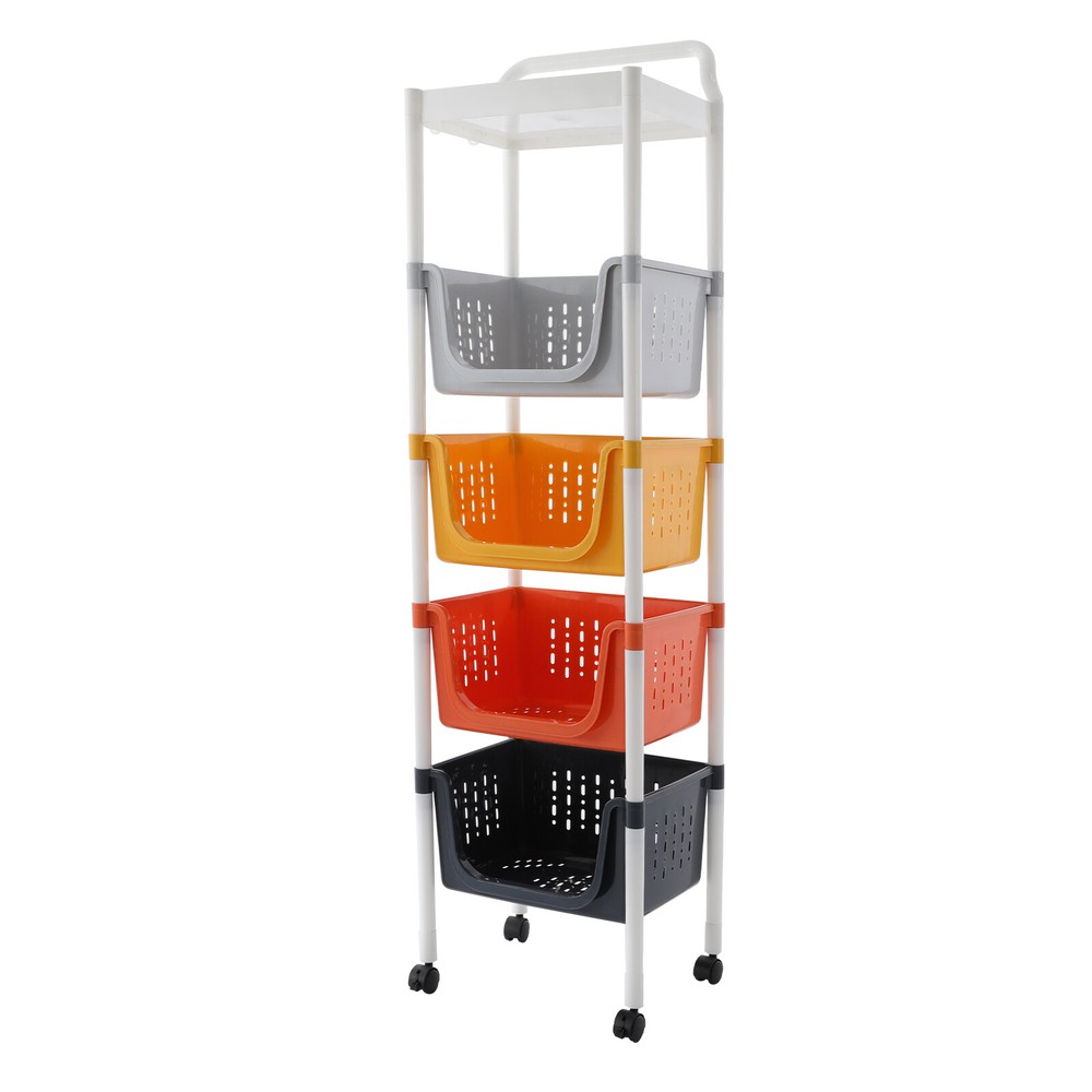 Kitchen Storage Rack 5 Tier Floor-Standing Basket Organizer W/ 2 Practical Hook