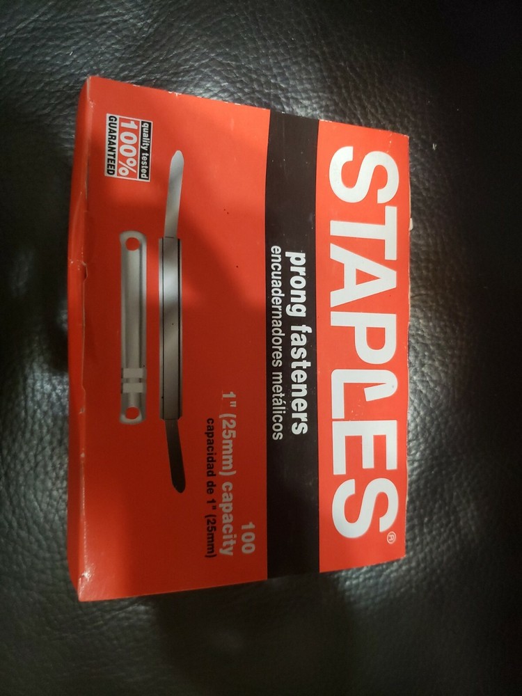 STAPLES 1" CAPACITY PRONG FASTENER BASE FULL BOX 100