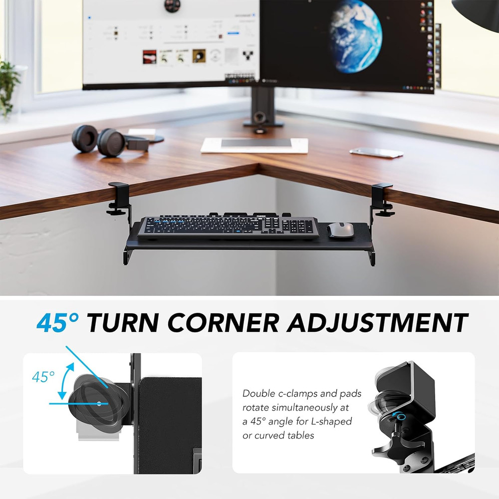 Keyboard Tray under Desk Pull Out with Extra Sturdy Adjustable C Clamp Mount Sys