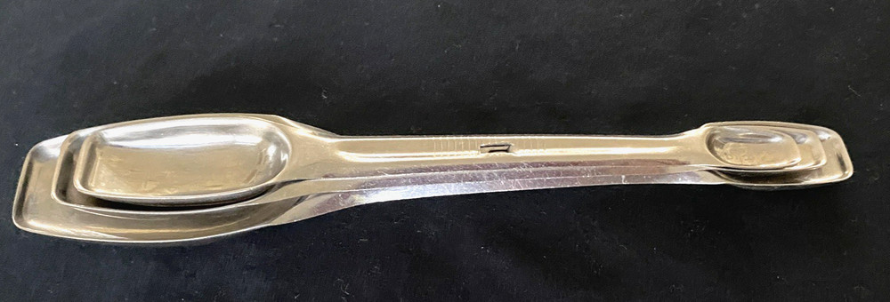 Vintage "Foley" Stainless Measuring Spoon Set Double-Ended Nesting Snap-Lock EUC