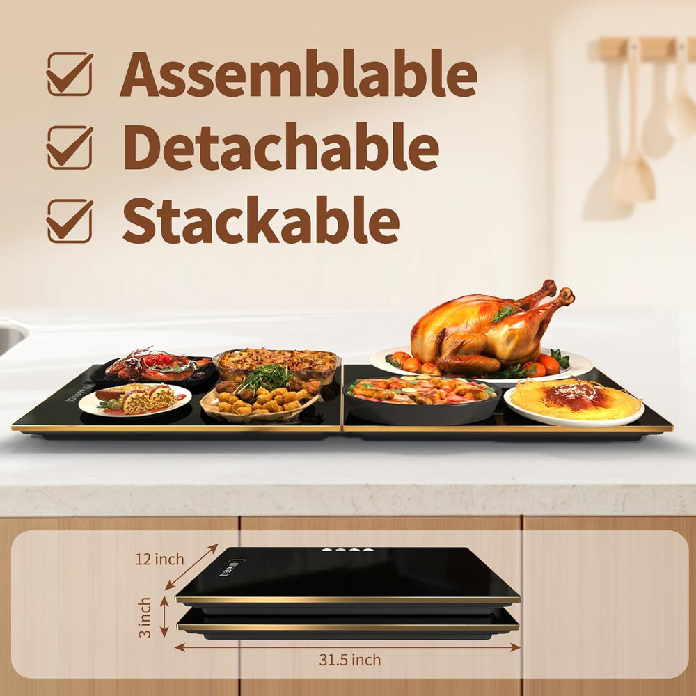 Food Warmers for Parties Buffet, （31.5"X12"） Assemblable Stackable Electric Warm