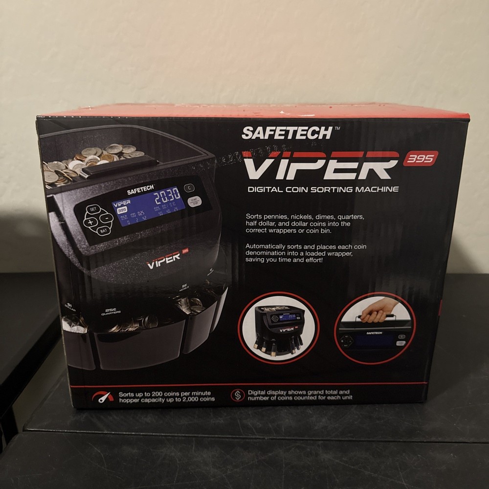 Safetech Viper V395 Coin Counter, Sorter,  Wrapper, 48 Preformed Wrappers