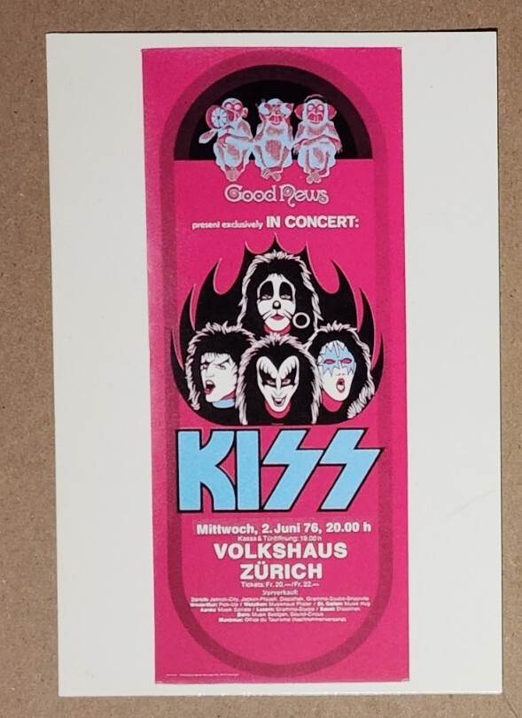 KISS - POSTCARD : FROM THE DESTOYER TOUR ZURICH, SWITZERLAND, JUNE 2, 1976