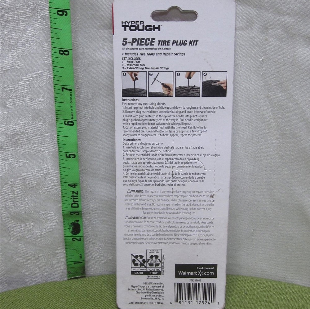 HYPER-TOUGH tire plug kit 5-piece Rasp & Insertion Tools NWT w/ rubber strings