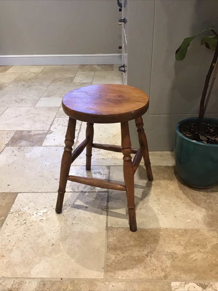 Antique Country Ash & Elm Stool Rustic Raw Solid Wood