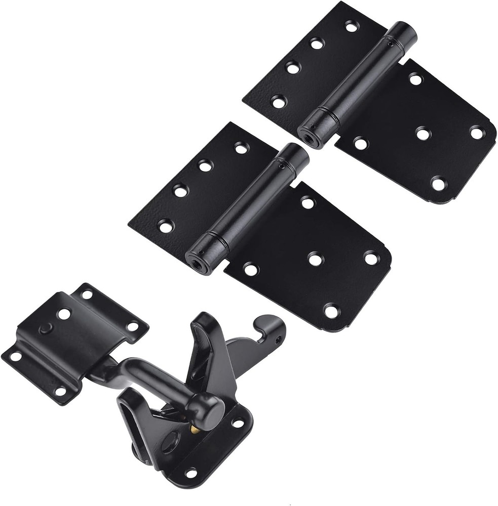 Self-Closing Gate Hardware Kit,1 Pack Self-locking Latch and 2 Black