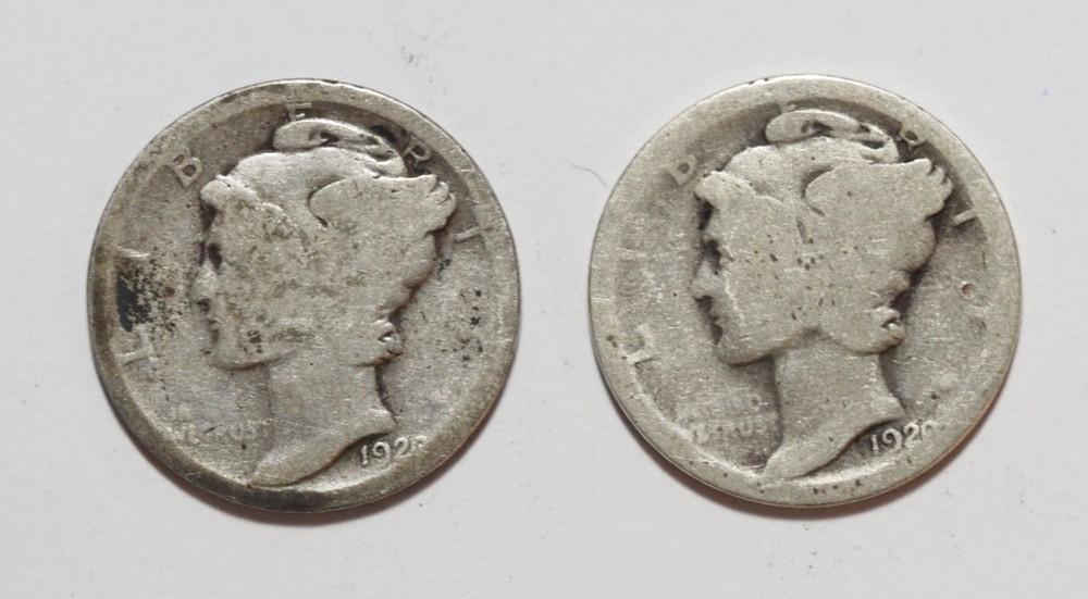 Two 1920 Mercury Dimes -- 90% Silver