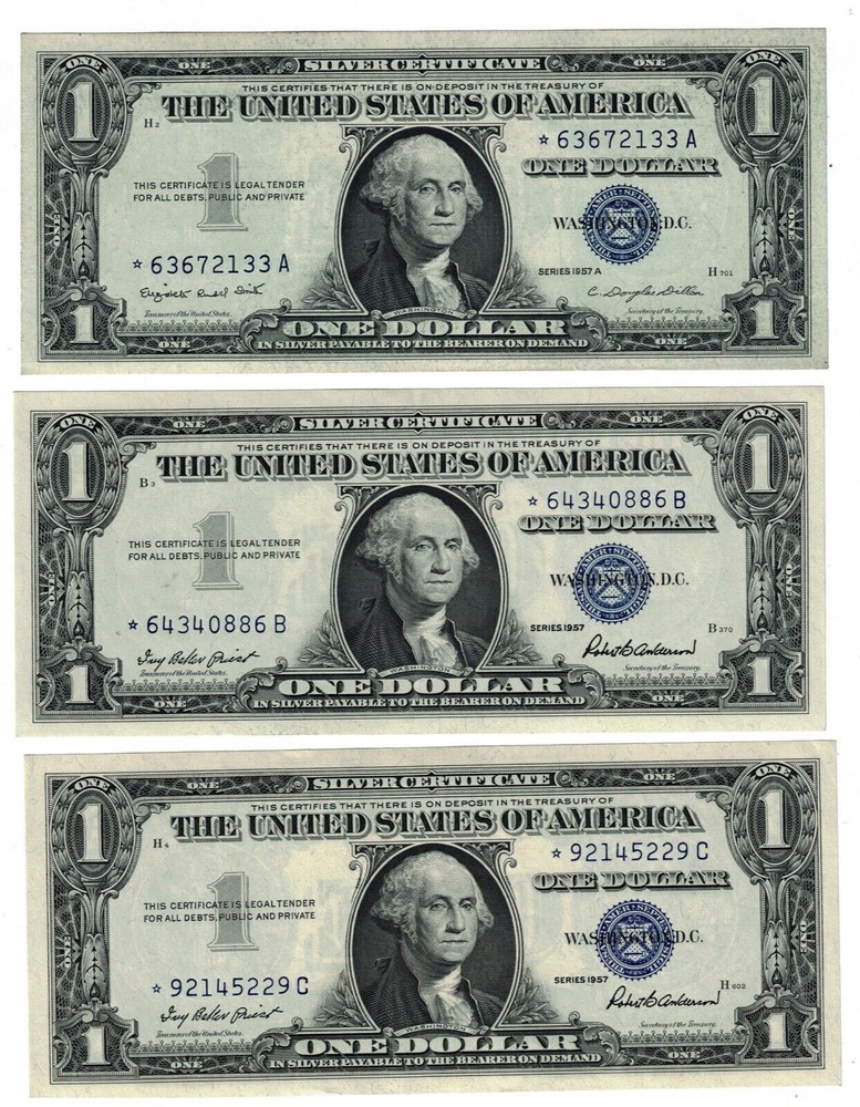 ** 1957 $1 ONE DOLLAR SILVER CERTIFICATE STAR NOTE UNC./PRICE FOR EACH NOTE **