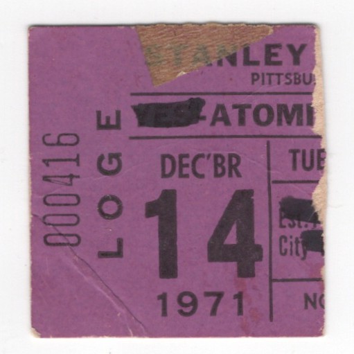 Atomic Rooster 12/14/71 Pittsburgh PA Stanley Theater Ticket Stub