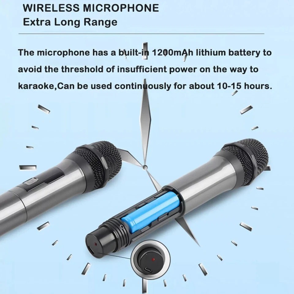 Pro UHF Wireless Microphone System Set Dual Handheld Rechargeable Karaoke Party