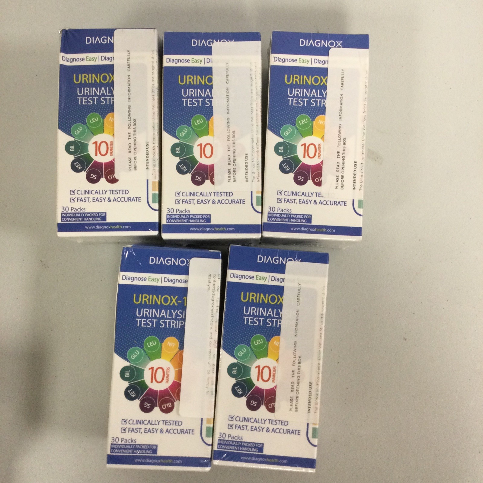 LOT OF 5 Diagnox-10 Urinox-10 Urinalysis Test 30 Strips Packs