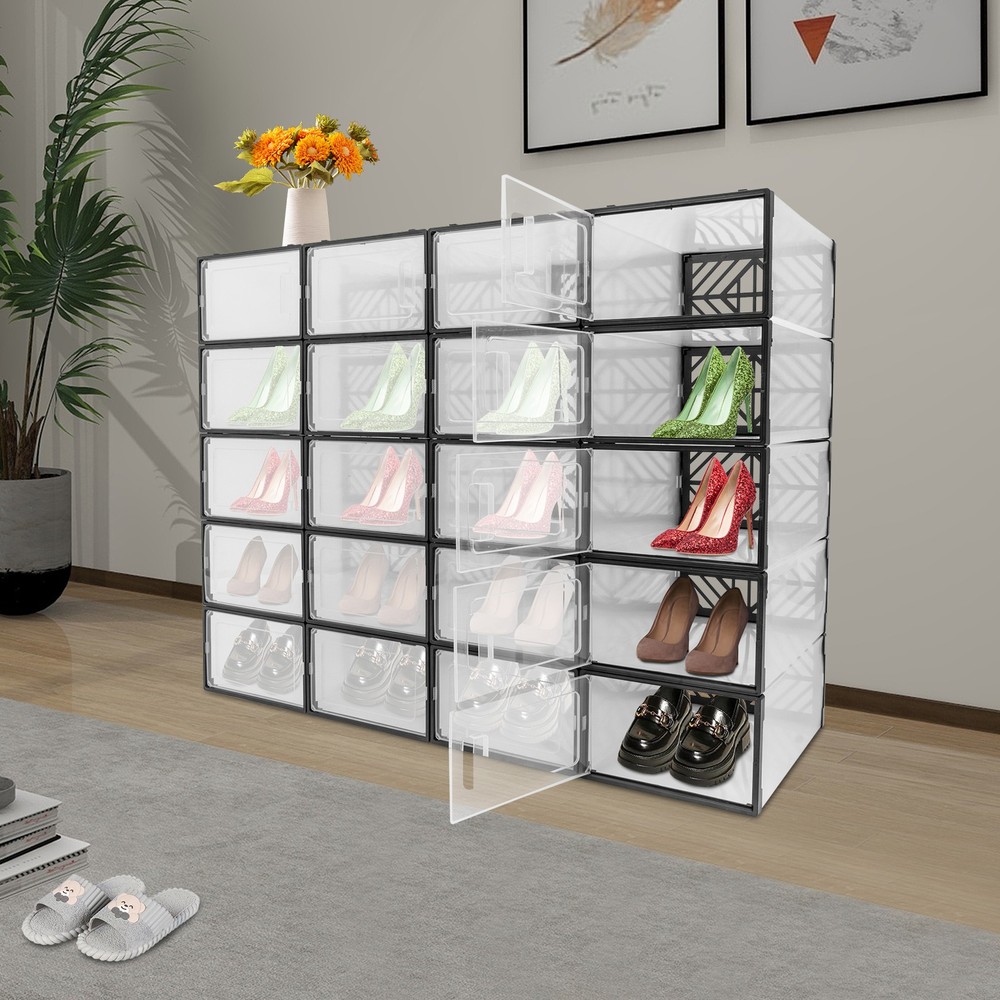 20 Pack Clear Plastic Shoe Boxes With Lids Stackable Storage Containers Organize