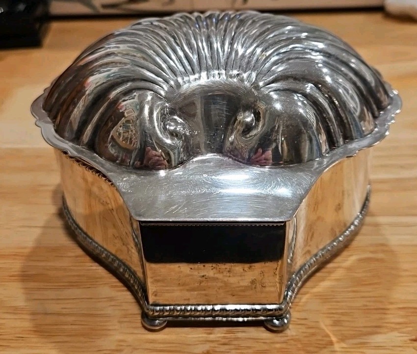 VTG Silverplate Clam Shell Hinged Box Friedman Silver Co Hallmarked Rare Coastal