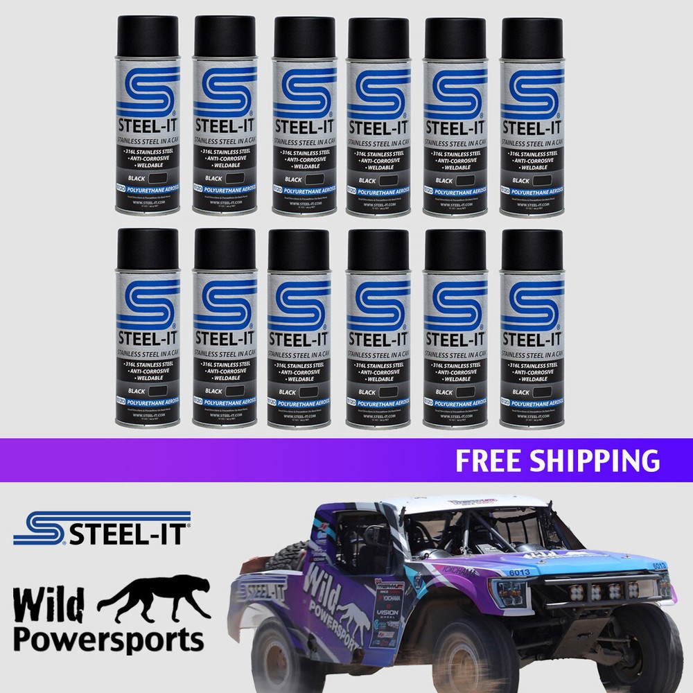 Steel-it Black Polyurethane 12oz Spray Can Full Case (12 Pack)