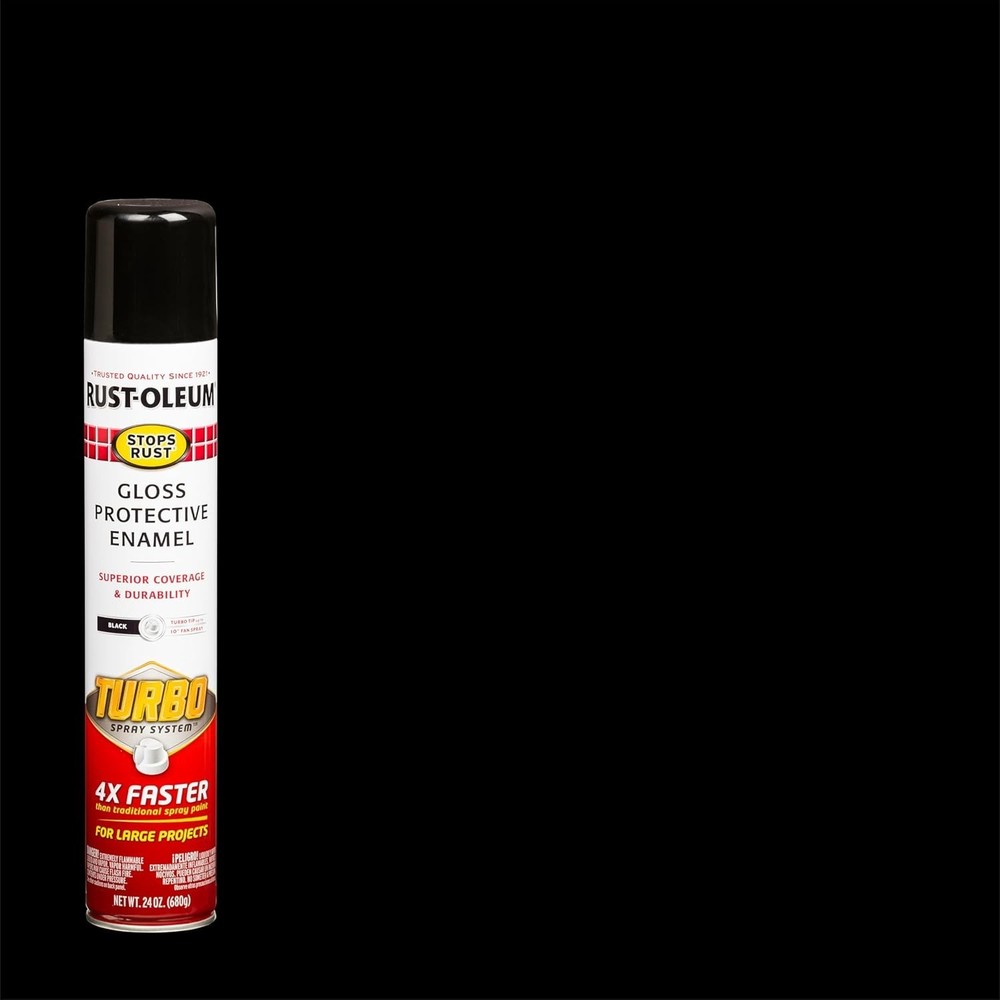 Rust‑Oleum Turbo Spray Paint, Gloss Black, 24oz, Stops Rust, 6 Pack